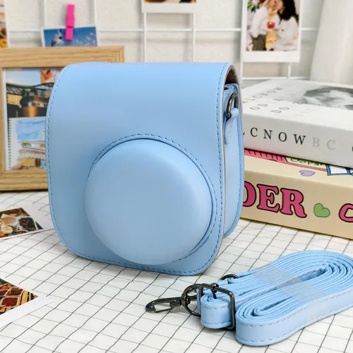 Vista 5 de Funda protectora compatible con cámara de película instantánea Mini 12 11 9 con bolsillo para accesorios y correa ajustable (azul)