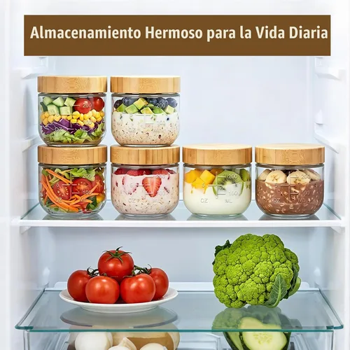 Vista 6 de 10oz Overnight Oats Containers With Lids,Mason Jars with Bamboo Lid