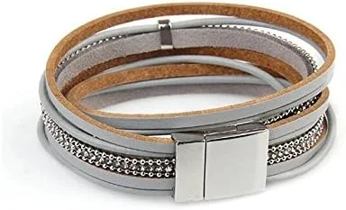 Vista 3 de MINILUJIA Reloj de cuero para mujer, estilo vintage, casual, con plumas, perlas, árbol de deseos, envolvente, con cierre magnético