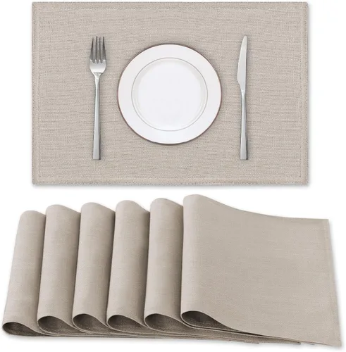Vista 14 de H.VERSAILTEX Juego de 4 manteles individuales de lino de alta calidad para mesa de comedor, a prueba de derrames, impermeables, resistentes al