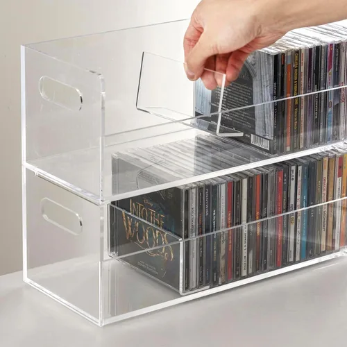 Vista 3 de MyGift 2 soportes de CD de acrílico transparente, caja de almacenamiento