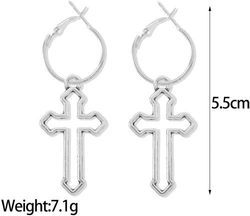 Vista 2 de Aretes colgantes de cruz - Aretes modernos y minimalistas de cruz, aleación de metal, Zinc, No es una piedra preciosa