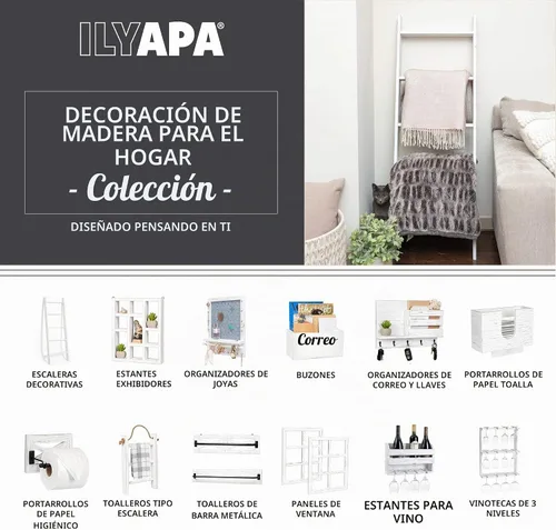 Vista 9 de Ilyapa Marco de ventana de madera rústica blanca para decoración de pared