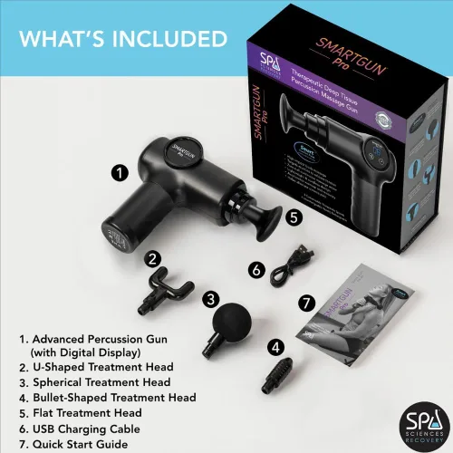 Vista 3 de SPA SCIENCES - SmartGun Pro - Masajeador terapéutico de percusión de tejido profundo - para dolor muscular - con cabezales intercambiables y 8 Negro