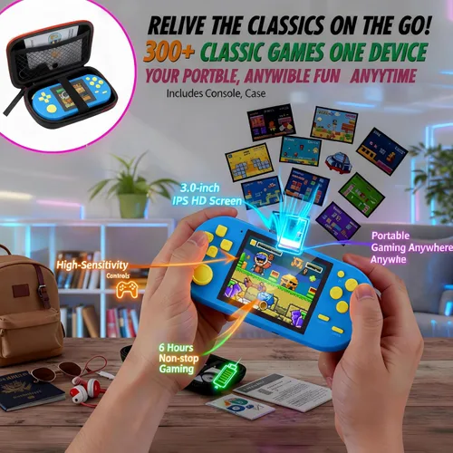Vista 6 de Consola de juegos portátil de 16 bits, pantalla HD de 3 pulgadas, juegos retro 300 en 1, reproductor de videojuegos clásico portátil para niños