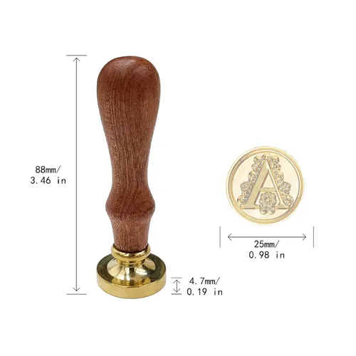 Vista 5 de Sello medieval tradicional de cera del alfabeto, con cabeza de latón, con mango de madera, para tarjetas, sobres, regalo (letra A)