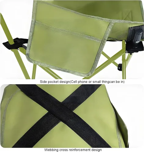 Vista 6 de Sillas de camping con respaldo alto, portátil, grande, resistente, plegable, con bolsillo de almacenamiento lateral, con cabeza acolchada, soporta