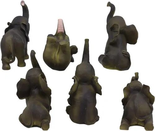 Vista 3 de Ebros Gift Juego de 6 figuras en miniatura de 3.5 pulgadas de alto, diseño de safari de sabana africana, lindos terneros de elefante, taxidermia