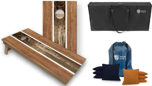 Vista 7 de Tailgating Pros Cornhole Boards - Juego de Cornhole de 4 x 2 pies con patrón de madera de grado torneo con funda de transporte y juego de 8 sacos