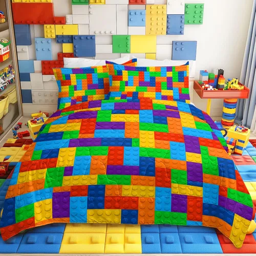 Vista 12 de BlessLiving Ropa de cama de bloques de construcción para niños: juego de edredón de microfibra cepillada suave para todas las estaciones con 2 3