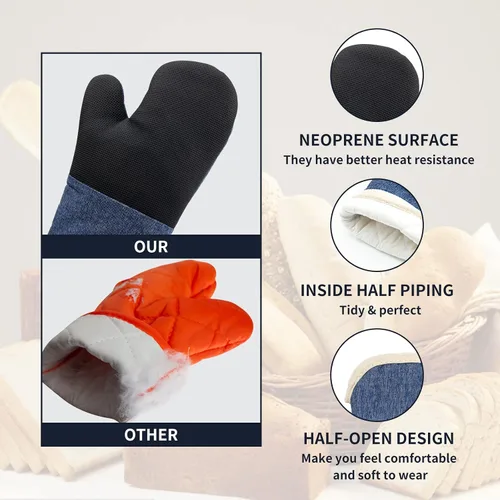 Vista 3 de Juego de guantes de horno y soportes para ollas, 4 piezas de guantes de horno de cocina resistentes al calor de 400 °F para cocina, guantes de horno