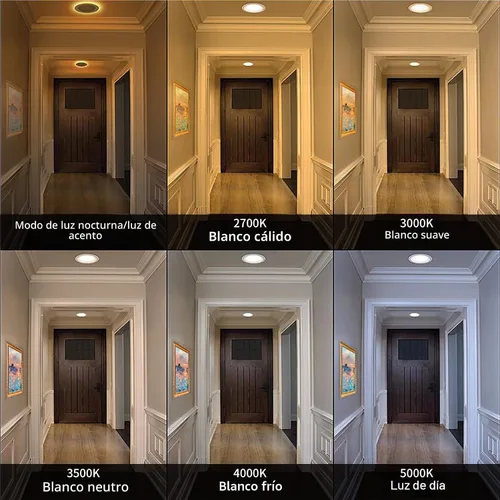 Vista 7 de Meconard Paquete de 6 luces LED empotrables de 4" de 5 CCT con luz nocturna, 2700K/3000K/3500K/4000K/5000K seleccionables, luces LED empotrables