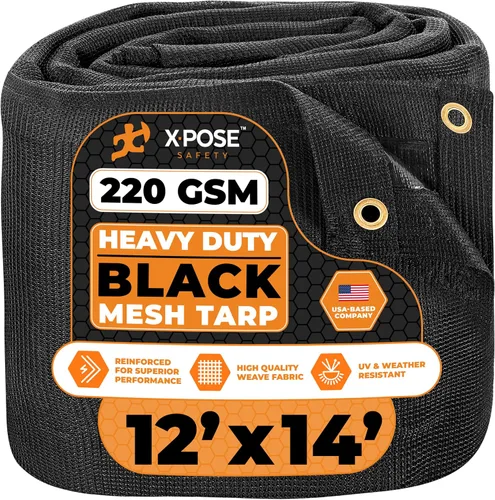Vista 40 de Xpose Safety Lona de malla resistente, 4 x 10 pies, cubierta protectora negra multiusos con flujo de aire, uso para amarres, sombra, vallas, toldos