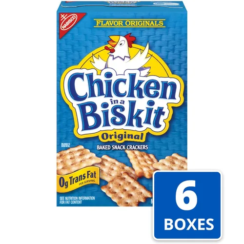 Vista 4 de Chicken in a Biskit Galletas horneadas originales, aperitivos a granel, 6 cajas de 7.5 onzas