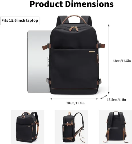 Vista 4 de GOLF SUPAGS Mochila para laptop con compartimento separado para laptop de 15.6 pulgadas, bolsa de computadora de gran capacidad para mujeres Negro