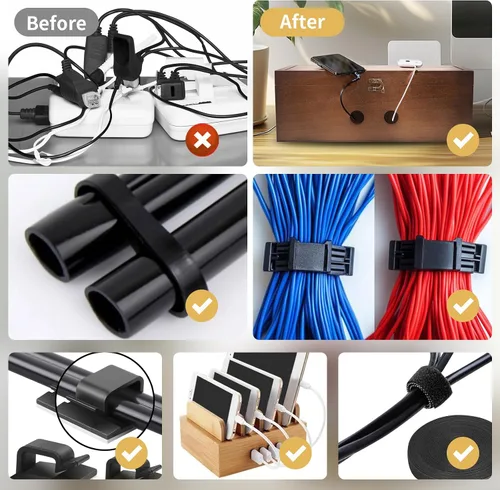 Vista 6 de Caja de gestión de cables de madera con kit de gestión de cables de 135 piezas para regleta de alimentación para ocultar cables, cajas organizadoras