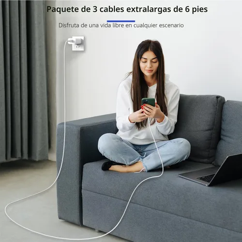 Vista 7 de 【Certificado Apple MFi】Cargador Rápido iPhone, Cable de Carga Rápida i Phone Paquete de 3 Cargador iPhone Bloque de Enchufe de Carga Rápida Cable
