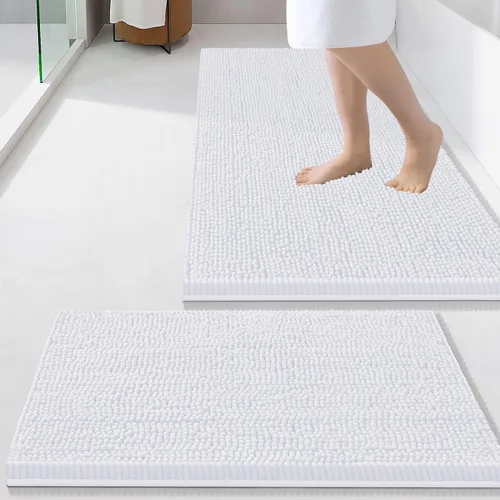 Vista 131 de Juego de alfombras de baño Smiry de 2 piezas, suave alfombra absorbente de chenilla y juego de alfombra en forma de U para inodoro, alfombra de baño