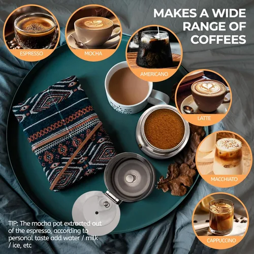 Vista 6 de Olla de Moka de 2 Tazas 100ml, Cafetera de Espresso de Acero Inoxidable, Cafetera de Percolador para Estufa, Cafetera Italiana de Estilo Clásico