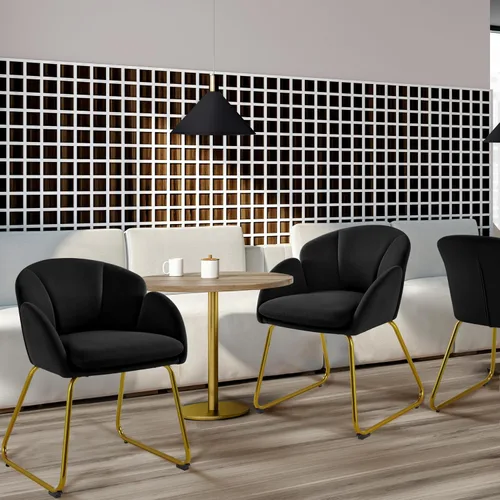 Vista 2 de Yaheetech Silla de terciopelo para sala de estar, sillón en forma de flor con patas doradas, silla lateral tapizada para tocador, sala de estar
