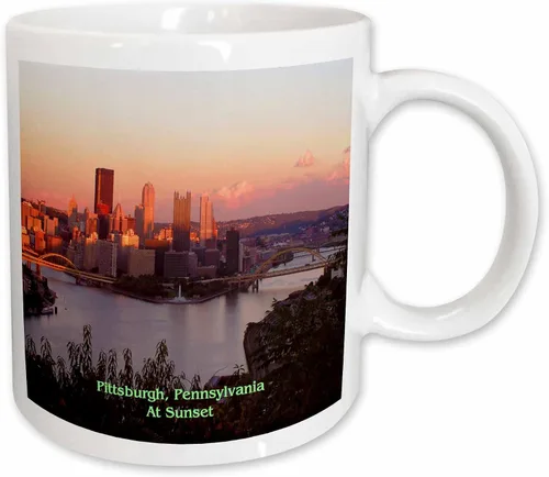 Vista 12 de 3dRose mug_55311_4 "Pittsburgh Skyline At Sunset" - Taza negra de dos tonos, 11 onzas, multicolor Blanco