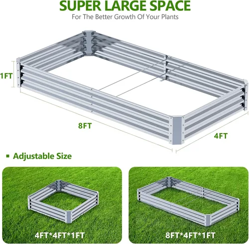 Vista 4 de PETNOZ - Kit de cama de jardín elevada galvanizada de 8 x 4 x 1 pies, cajas de jardín elevadas de fácil instalación rápida al aire libre con estaca