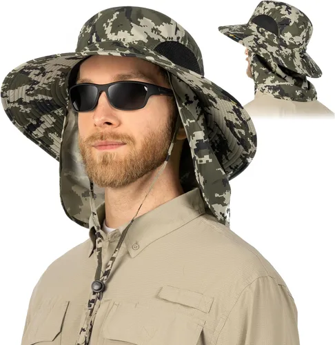 Vista 10 de SUN CUBE Sombrero de ala ancha para hombres y mujeres, sombreros de pesca, protección solar UV, sombrero de pescador, sombrero de pescador