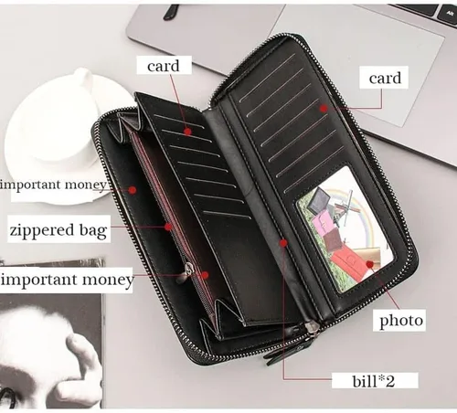 Vista 6 de LOHXA Men Wallets Business Handbag Clutch Bag Wallet Cell Phone Pocket Purse Credit Card Holder billeteras para hombre Wallet For Men (Color Black)