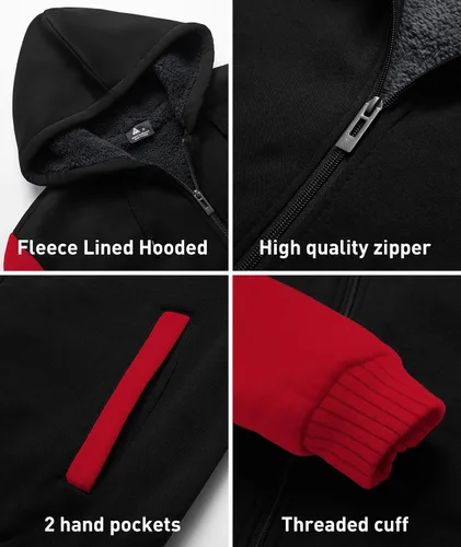 Vista 4 de SCODI Sudaderas con capucha para hombre, forro polar pesado, cremallera completa, forro de sherpa grueso, chaqueta con capucha