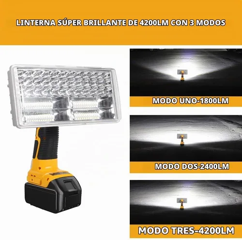 Vista 3 de DTEZTECH Luz de trabajo LED inalámbrica para batería Dewalt de iones de litio de 20 V máximo, linterna de 40 W 4200 lm con puerto USB, luz