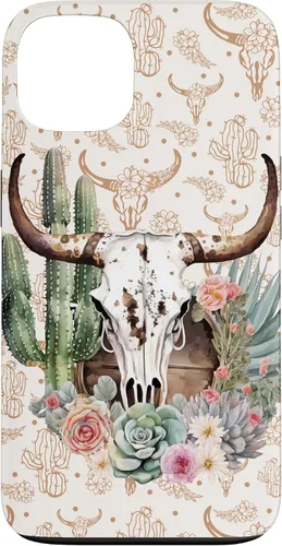 Vista 7 de Western Boho Chic Longhorn Bull Skull Cactus Beige Pattern Case for iPhone 17