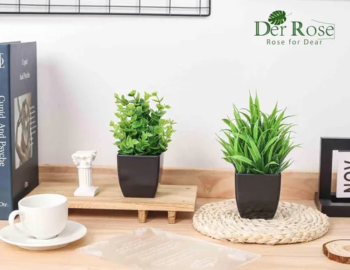 Vista 6 de Der Rose Paquete de 2 plantas falsas y 2 paquetes de plantas falsas, pequeñas plantas artificiales en maceta para habitación, hogar, oficina, casa