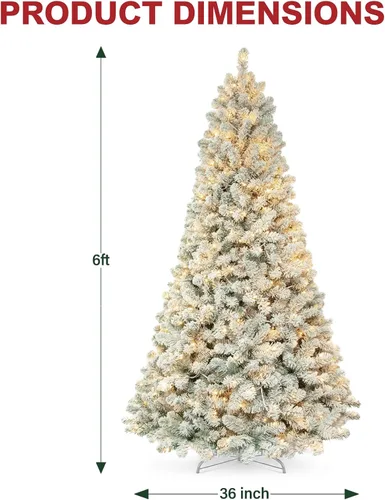 Vista 5 de Hykolity Árbol de Navidad flocado de nieve preiluminado de 6 pies con 200 Blanco cálido flocado
