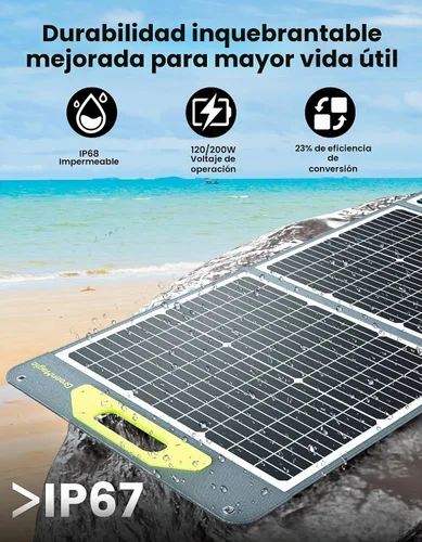 Vista 2 de Greenmagic Panel Solar Portátil de 120W 19V, Kit de Paneles Solares Plegables de 120W con Soportes Ajustables, Impermeable IP65 para Camping