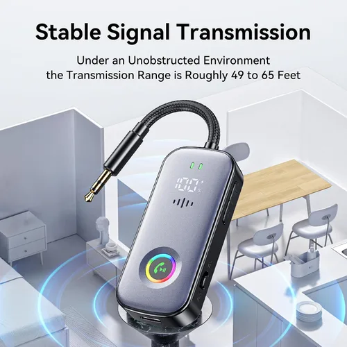 Vista 8 de Receptor transmisor Bluetooth, compatible con 2 AirPod/auriculares, pantalla de nivel de batería HD, baja latencia, interfaz de audio de 0.138 in