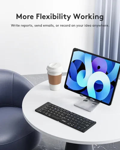 Vista 2 de Samsers Teclado Bluetooth plegable, teclado inalámbrico portátil con soporte de soporte, recargable de tamaño completo ultra delgado plegable