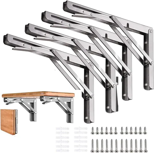 Vista 23 de Soportes plegables para estantes – 8 pulgadas, 2 piezas de metal resistente, soporte de estante plegable montado en la pared, ahorro de espacio