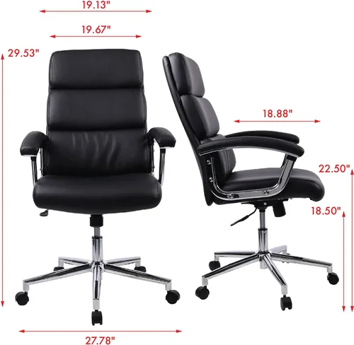 Vista 3 de Lorell Silla ejecutiva negra con respaldo alto de cuero