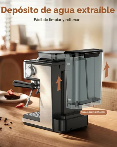 Vista 7 de Máquina de café expreso con molinillo y espumador, 30 ajustes de molienda Brushed Silver
