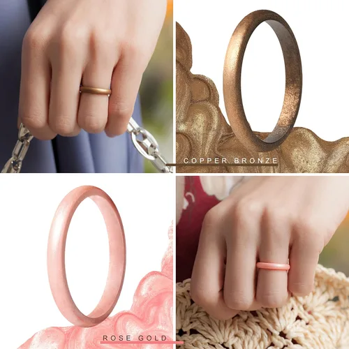 Vista 3 de ThunderFit - Anillos de boda y de compromiso hechos de silicona, finos y apilables para mujer, 2,5 mm de ancho y 2 mm de grosor