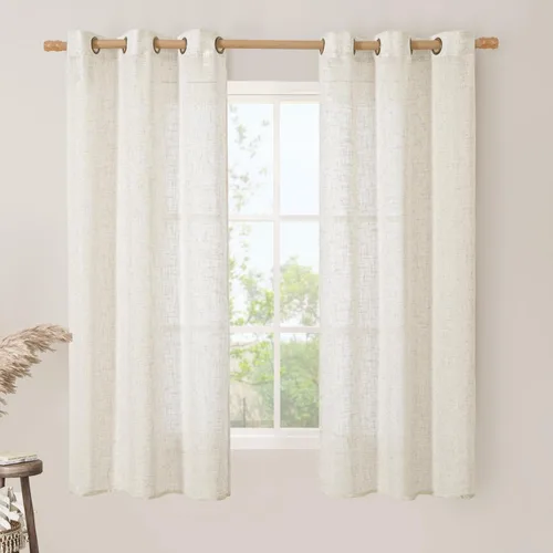Vista 140 de LAMIT Cortinas de lino marrón caramelo para sala de estar, 84 pulgadas, de lino sintético, texturizado, filtrante de luz, paneles de privacidad