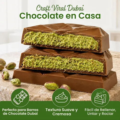 Vista 8 de Crema de Pistacho (30%) 200g (7oz) – Mantequilla de Pistacho Endulzada, Pasta, Crema para Untar y Salsa para Relleno de Barra de Chocolate de Dubái