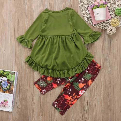 Vista 7 de Conjunto de ropa de invierno para niñas pequeñas, con volantes, con parte superior de túnica a rayas, 2