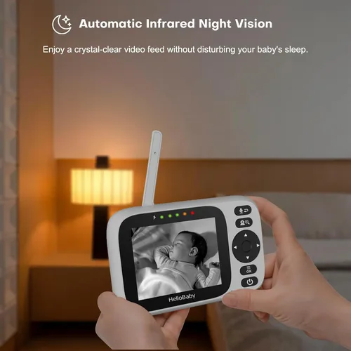 Vista 4 de HelloBaby Monitor de bebé de 3.2 pulgadas, 2 cámaras con soporte de suelo, monitor de video audio para bebés sin WiFi, zoom panorámico remoto