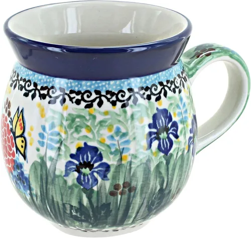 Vista 6 de Blue Rose Polish Pottery - Blue Alyce Bubble Mug - 16 oz - Unique Shape Mug for Coffee & Tea