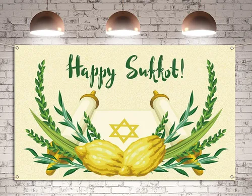 Vista 5 de Pudodo Pancarta de fondo de Sukkot feliz Sukkah Etrog Lulav fiesta judía fotografía religiosa fondo decoración de pared