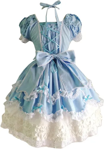 Vista 2 de Partiss Vestido Lolita Dulce Cosplay de Princesa Gótica para Mujer M Azul, Azul