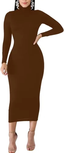 Vista 3 de BORIFLORS - Vestido largo de manga larga para mujer, de cuello alto, para fiesta