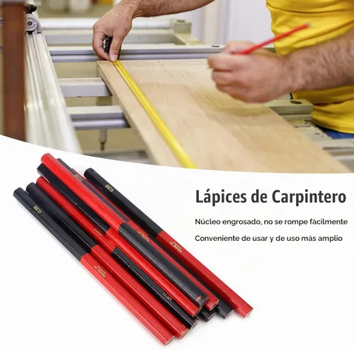 Vista 4 de Lápices de carpintería de alambre redondo rojo azul para carpintería, lápices de construcción para marcar, dibujar y escribir
