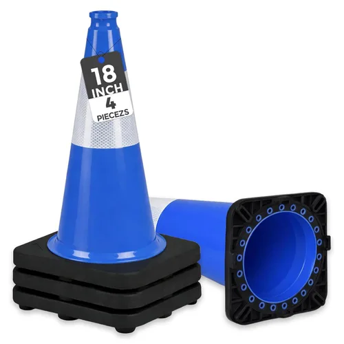 Vista 30 de BESEA Paquete de 4 conos de tráfico azules de 12 pulgadas con collar reflectante de 4 pulgadas, conos de seguridad de PVC resistentes con base